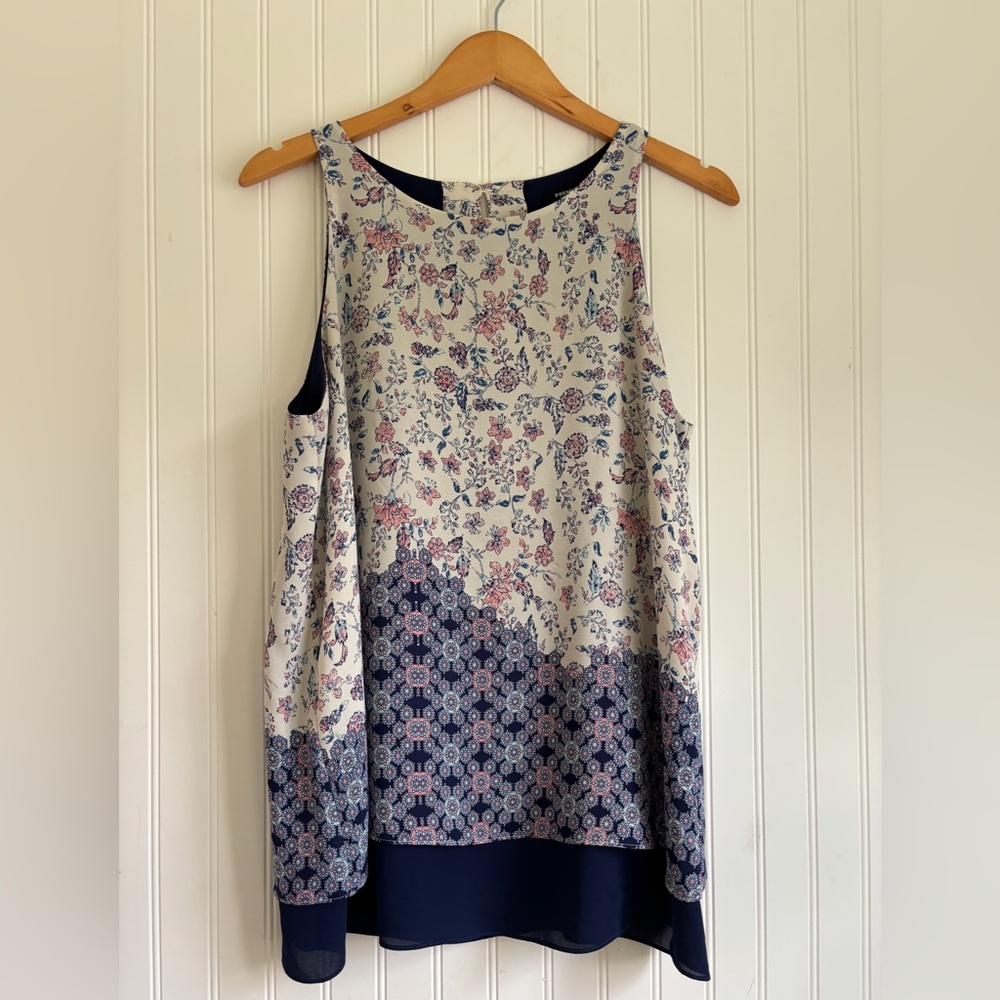 Premise Floral Sleeveless Blouse - Pink and Navy